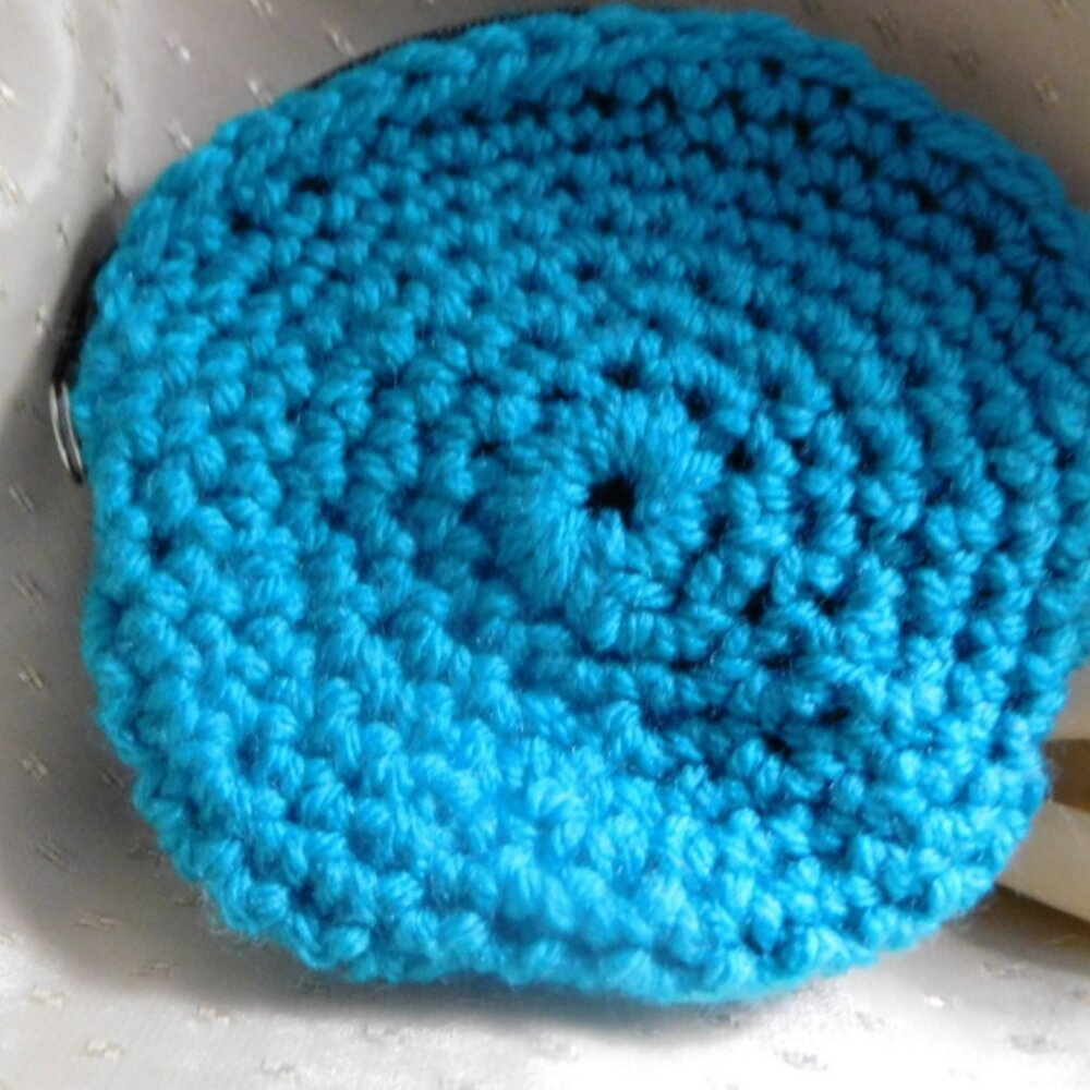 New Turquoise crocheted change purse with zipper and key ring